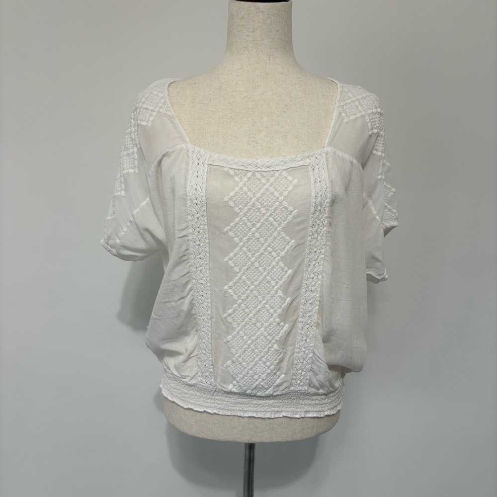 Lucky Brand White Embroidered Lace Kimono Blouse Sz M